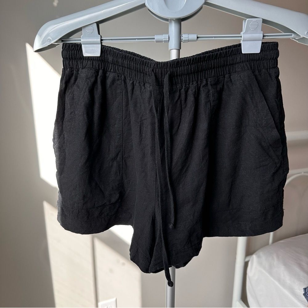 Splendid Black Linen Blend Drawstring Shorts Small GUC Coastal Beach